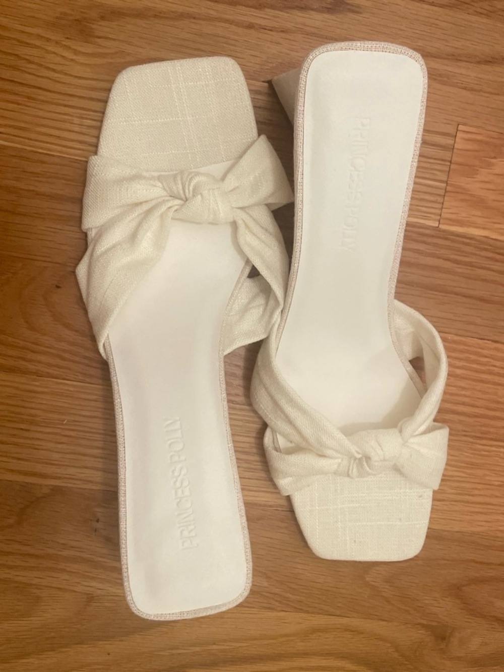 Princess Polly Cream Knotted Square-Toe Mule Sandals